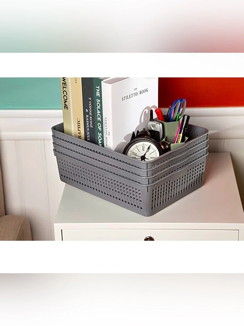 Eslite Plastic Organizing Baskets/Storage Tray Baskets, 6-Pack, Gray